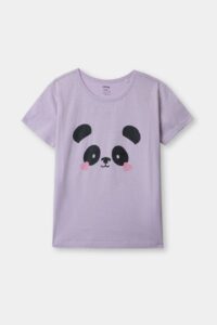 Lilac Panda Face T-Shirt for Girls