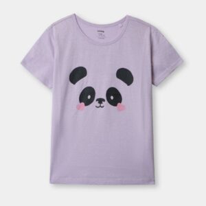 Lilac Panda Face T-Shirt for Girls