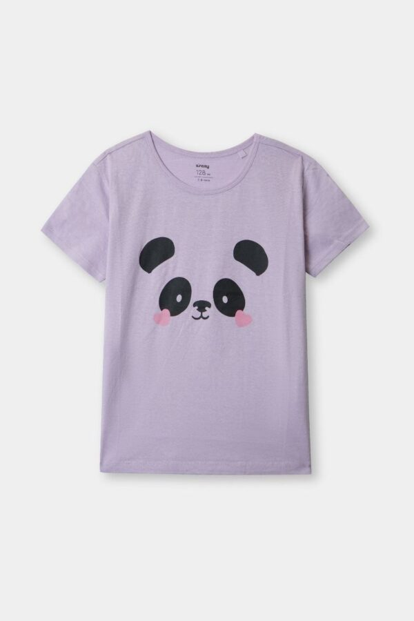 Lilac Panda Face T-Shirt for Girls