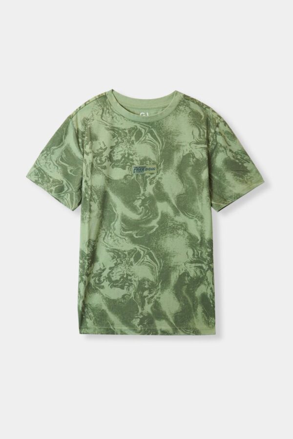 Marble Print Green T-Shirt for Boys