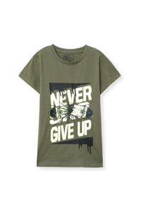 Kids’ Olive “Never Give Up” Graphic T-Shirt