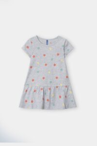 Girls’ Grey Smile Face Print Casual Dress