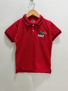 Boys’ Red Dinosaur Embroidered Polo Shirt