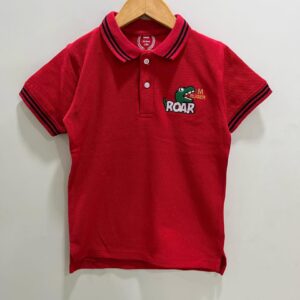 Boys’ Red Dinosaur Embroidered Polo Shirt