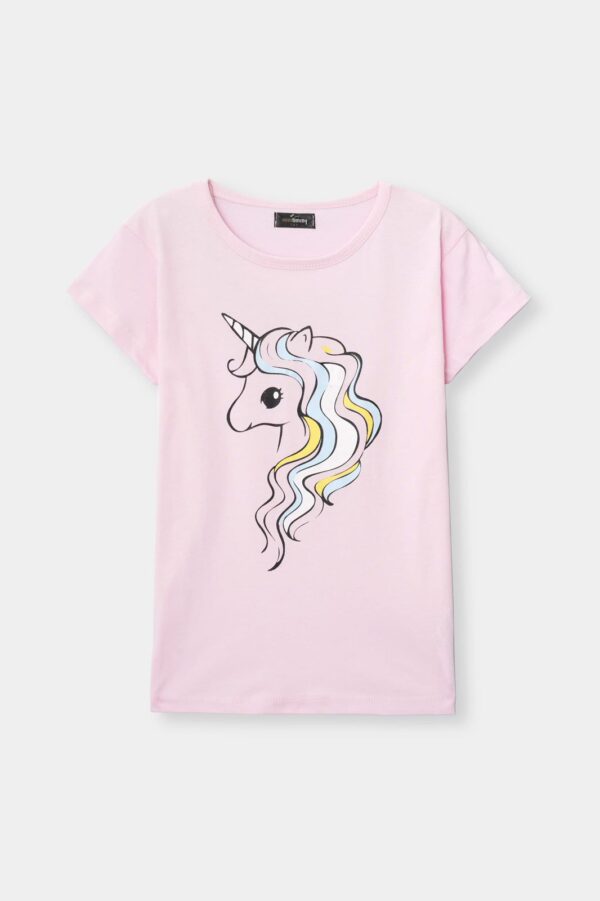 Girls’ Pink Unicorn Print T-Shirt