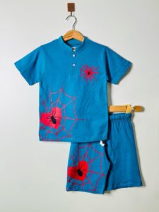 Blue Spider Web Kids' Shorts Set