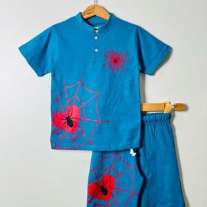 Blue Spider Web Kids' Shorts Set