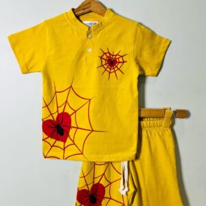 Yellow Spider Web Kids' Shorts Set
